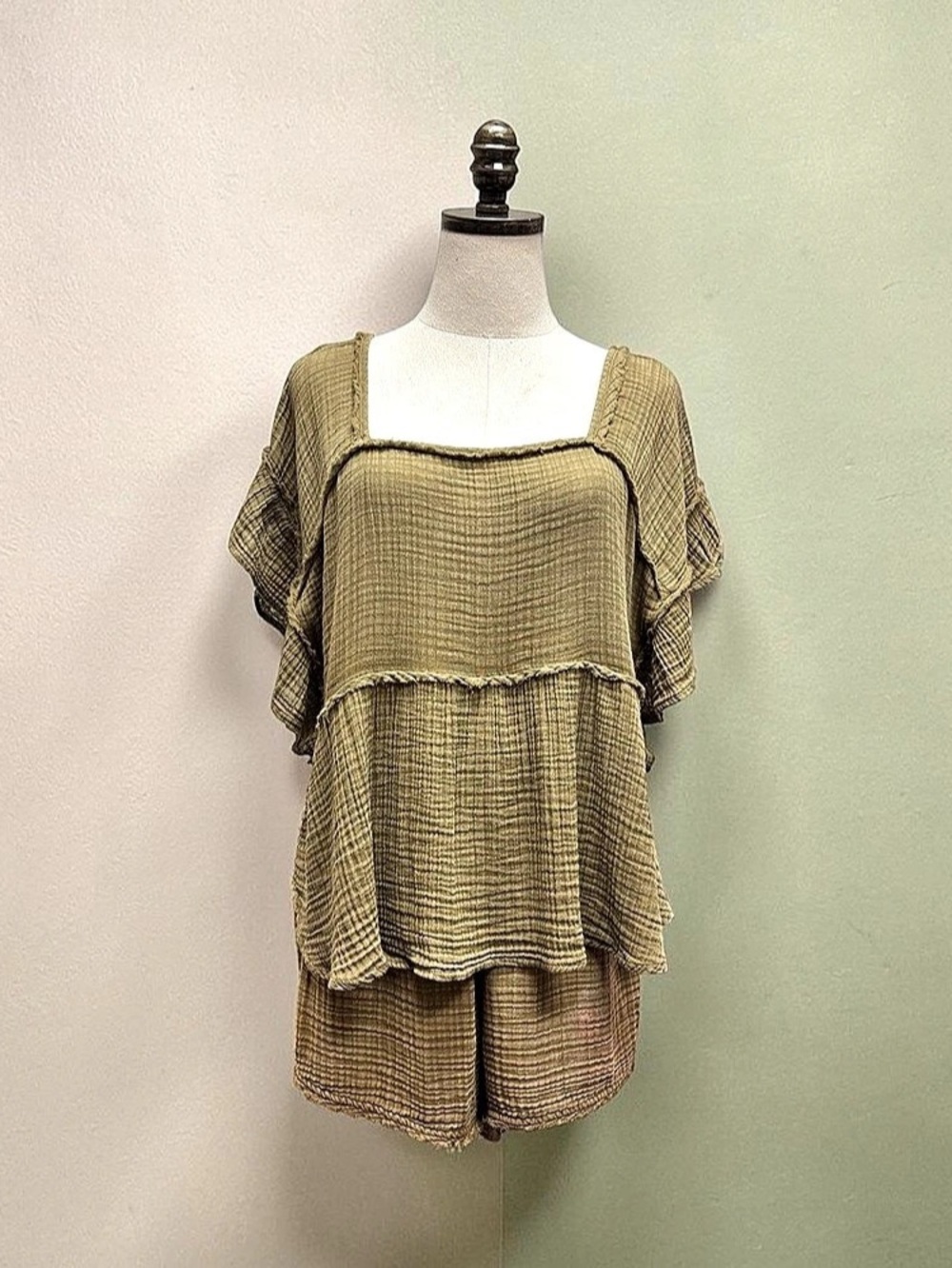 *LIKE NEW* Anthropology distressed  Gauze Tunic Set in Green XL Like New